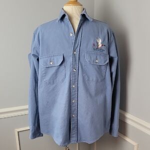 ARTIC VTG Blue Outdoor Hunting Embroidered Mallard Duck Casual Button Down Shirt